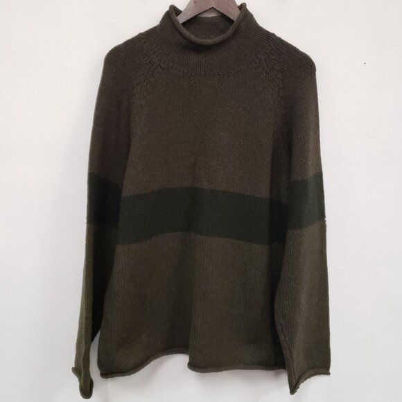 VTG Garret Scott Mens Lambswool Roll Neck Sweater Size L Green Fisherman 90s - Picture 1 of 10